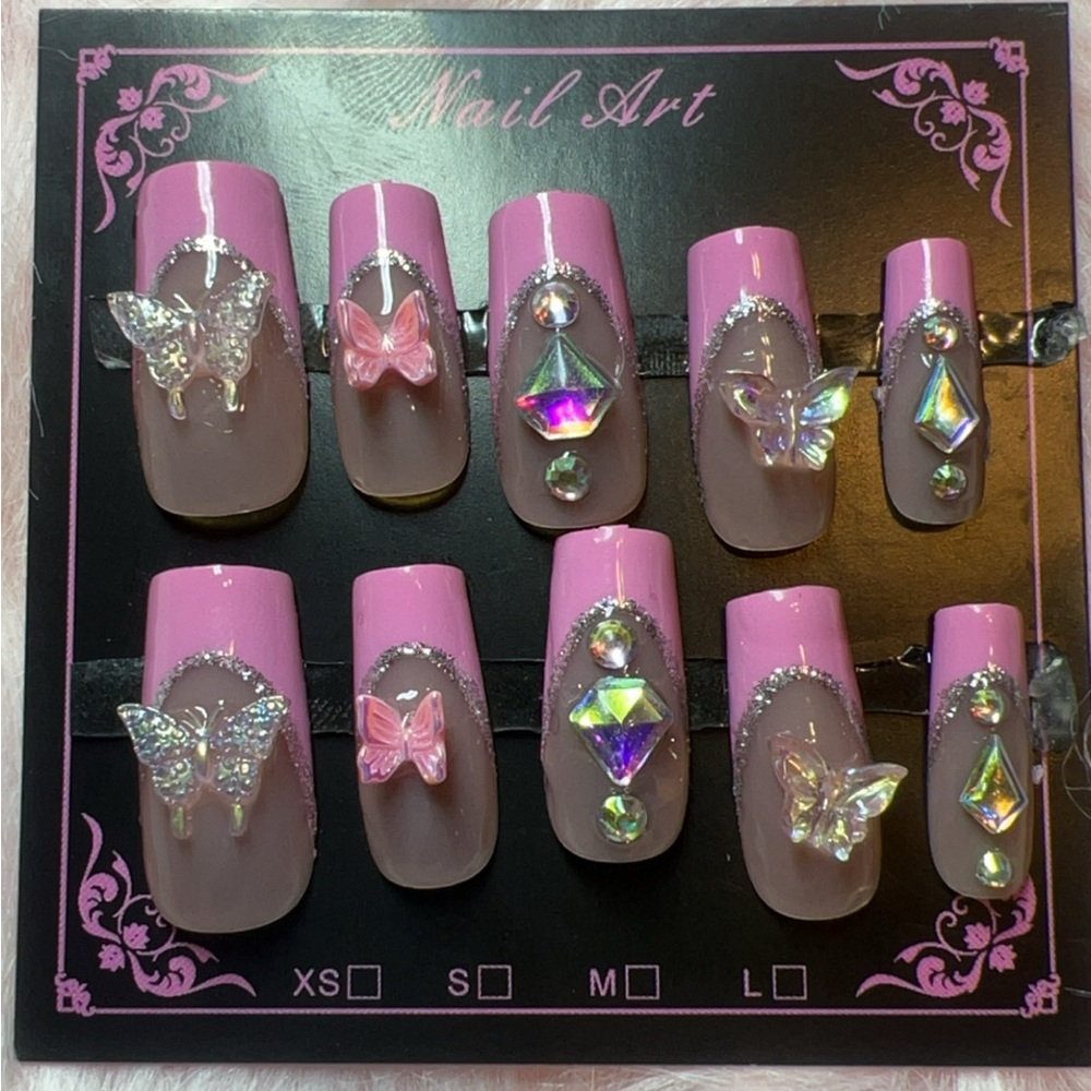 Pink Butterfly Press On Nails